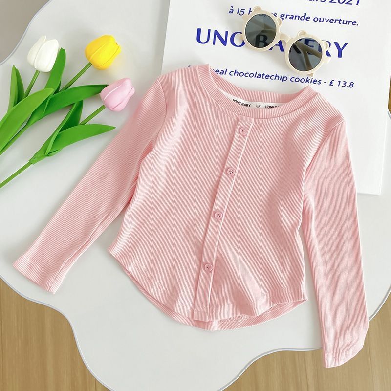 1pc Spring and Autumn New Baby Slimming Top Solid Color Long Sleeve Girls' Bottom Shirt Children's Wear1pc Spring and Autumn New