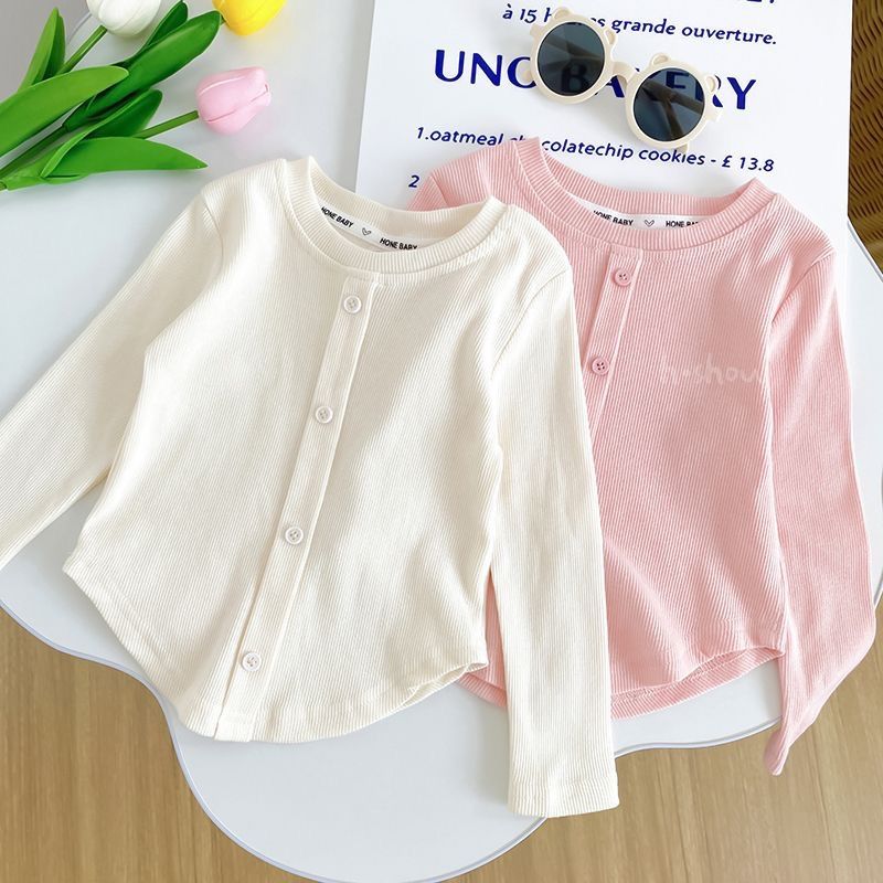 1pc Spring and Autumn New Baby Slimming Top Solid Color Long Sleeve Girls' Bottom Shirt Children's Wear1pc Spring and Autumn New