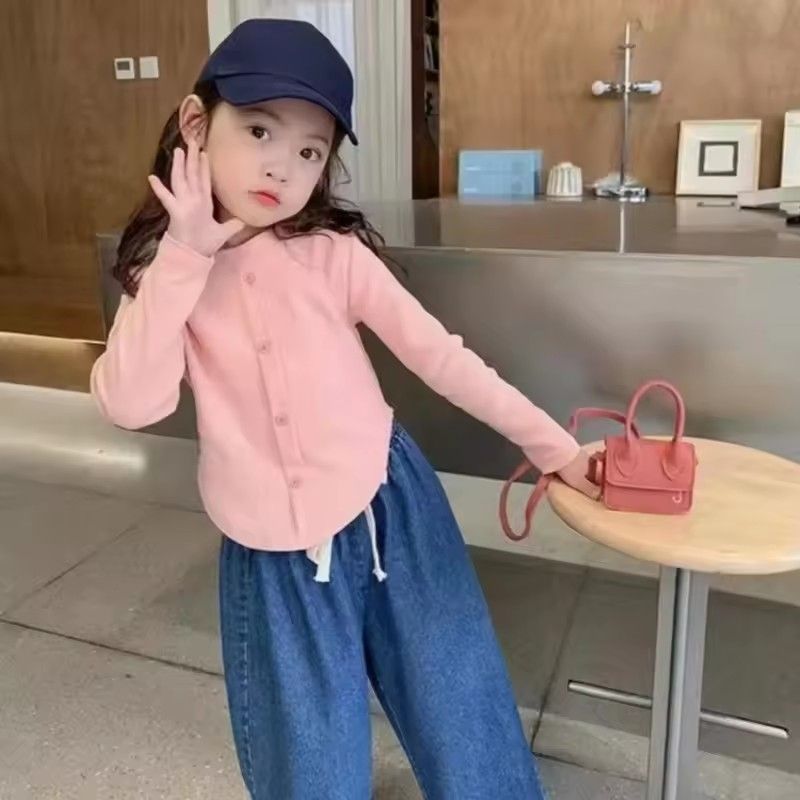 1pc Spring and Autumn New Baby Slimming Top Solid Color Long Sleeve Girls' Bottom Shirt Children's Wear1pc Spring and Autumn New