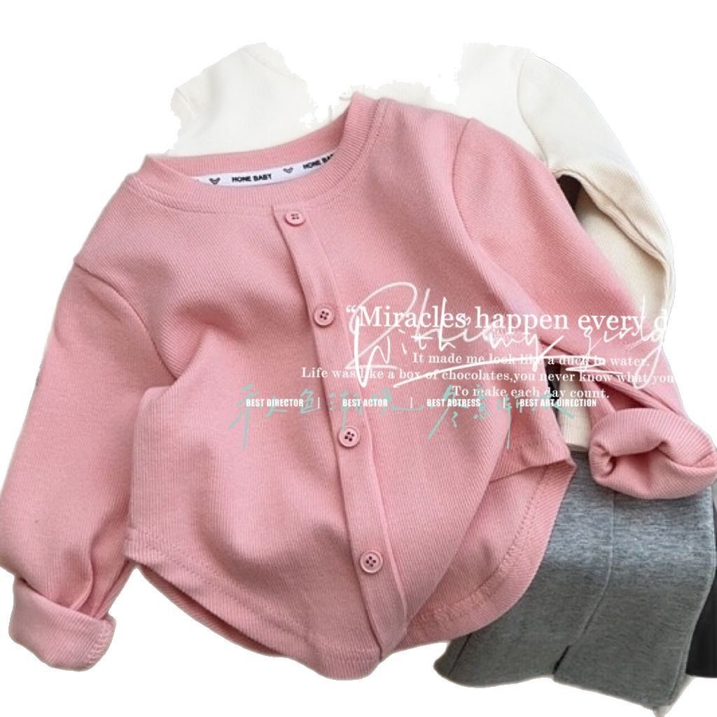 1pc Spring and Autumn New Baby Slimming Top Solid Color Long Sleeve Girls' Bottom Shirt Children's Wear1pc Spring and Autumn New