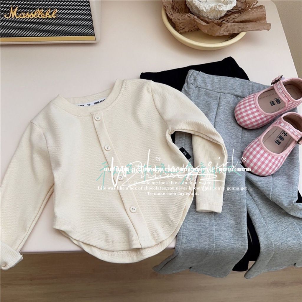 1pc Spring and Autumn New Baby Slimming Top Solid Color Long Sleeve Girls' Bottom Shirt Children's Wear1pc Spring and Autumn New
