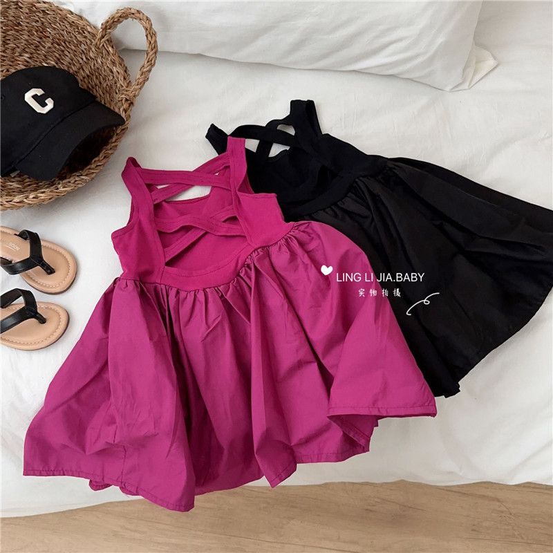 1pc Women's Clothing Korean Edition Summer Tank Top Dress Children's Daily Fashionable Black Skirt Trendy