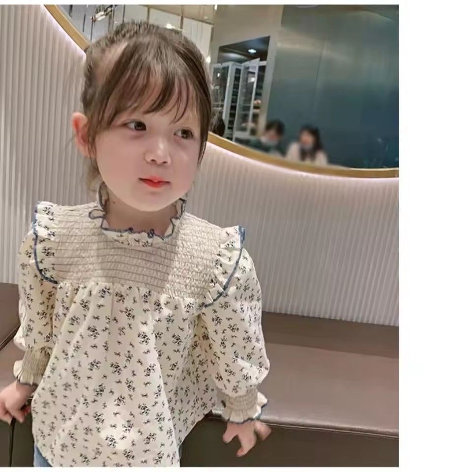 1pc Girls' Long Sleeve Top 2025 Autumn New Korean Edition Baby Girl Lace Collar Fragmented Western Style Doll Shirt