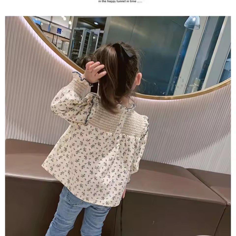 1pc Girls' Long Sleeve Top 2025 Autumn New Korean Edition Baby Girl Lace Collar Fragmented Western Style Doll Shirt