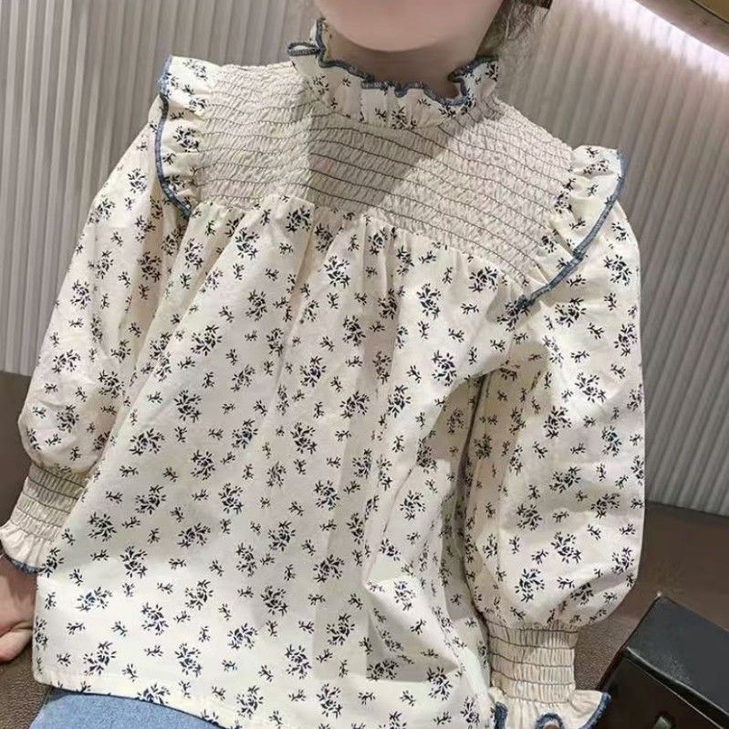 1pc Girls' Long Sleeve Top 2025 Autumn New Korean Edition Baby Girl Lace Collar Fragmented Western Style Doll Shirt