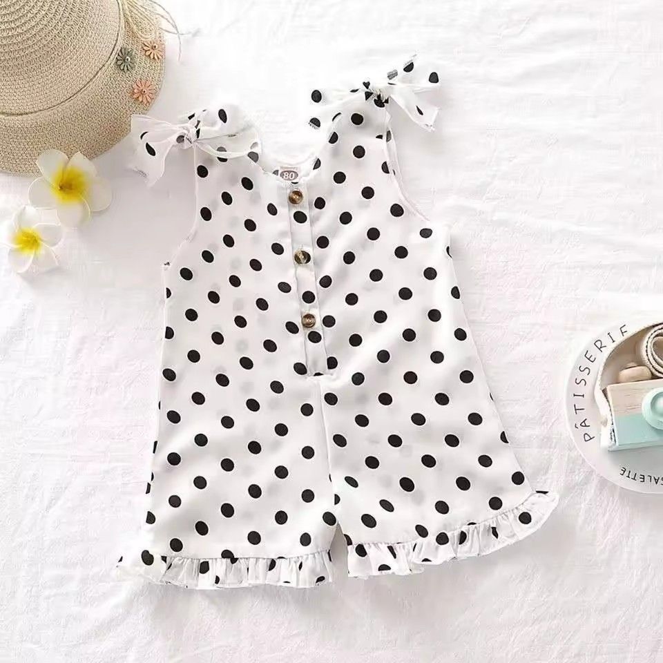 1pc Girls' Summer Strap Pants Baby Strap New Fashionable jumpsuit Korean version wide children's cropped pants super cute