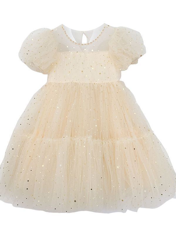 1pcSummer Kids Girls' Dress  Baby Temperament Princess Dress Cute Sweet Children's Dress Westernized Dreamy Yarn Dress