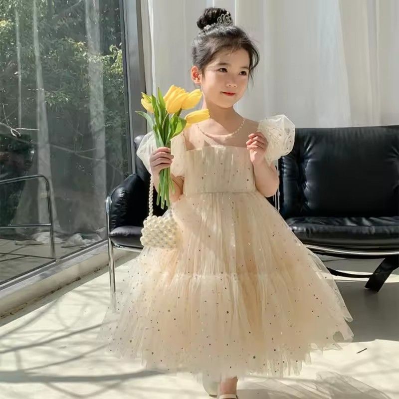 1pcSummer Kids Girls' Dress  Baby Temperament Princess Dress Cute Sweet Children's Dress Westernized Dreamy Yarn Dress