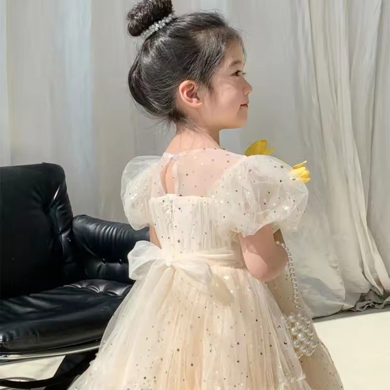 1pcSummer Kids Girls' Dress  Baby Temperament Princess Dress Cute Sweet Children's Dress Westernized Dreamy Yarn Dress