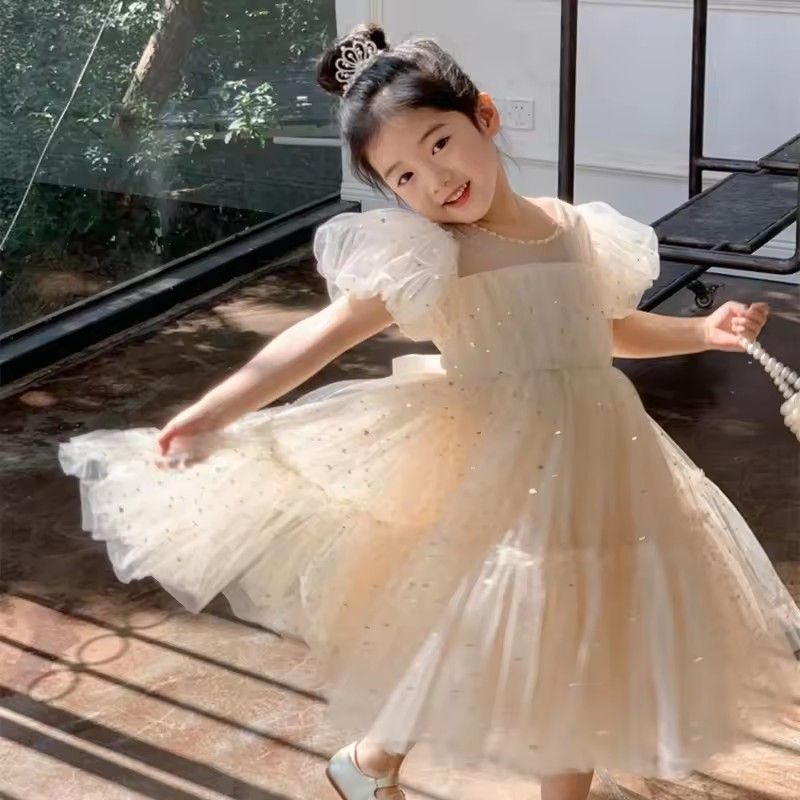 1pcSummer Kids Girls' Dress  Baby Temperament Princess Dress Cute Sweet Children's Dress Westernized Dreamy Yarn Dress