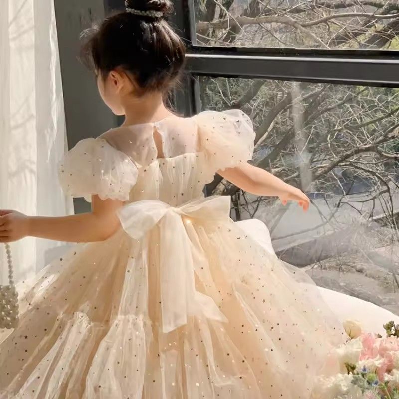 1pcSummer Kids Girls' Dress  Baby Temperament Princess Dress Cute Sweet Children's Dress Westernized Dreamy Yarn Dress