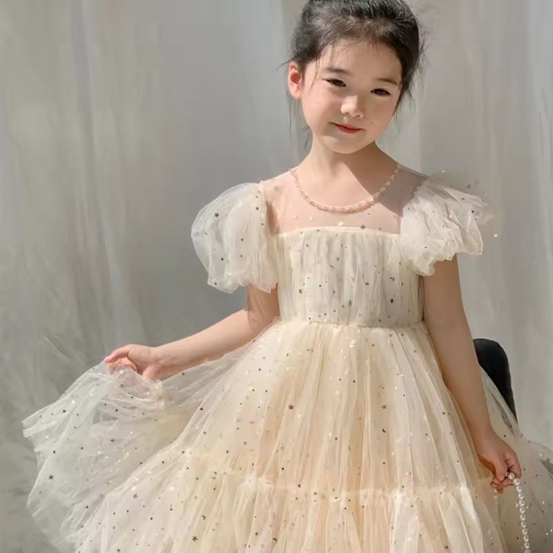 1pcSummer Kids Girls' Dress  Baby Temperament Princess Dress Cute Sweet Children's Dress Westernized Dreamy Yarn Dress