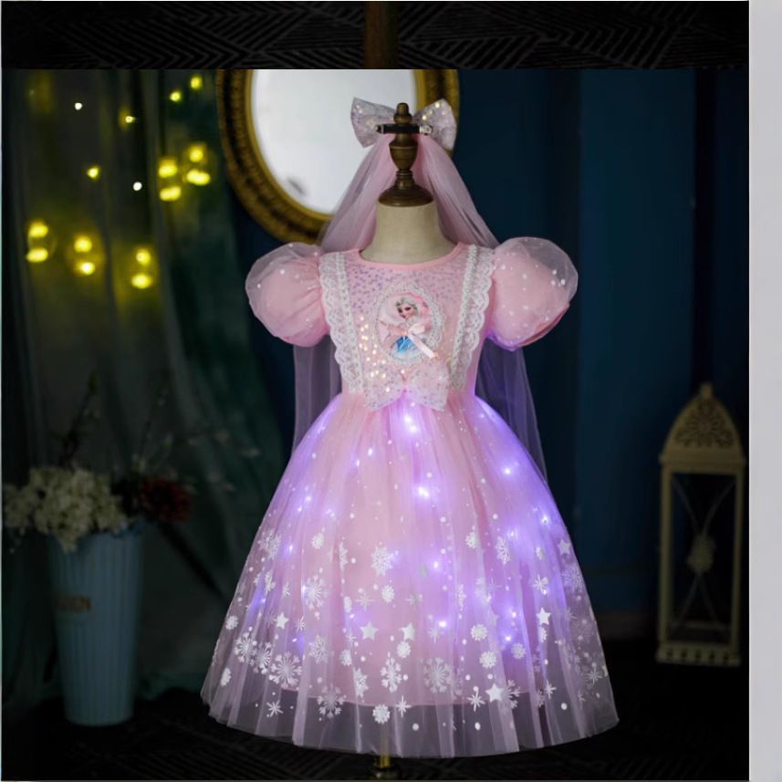 1pc2025 New Girls' Clothing Summer Flying Sleeve Children's Dress Elsa Princess Dress
