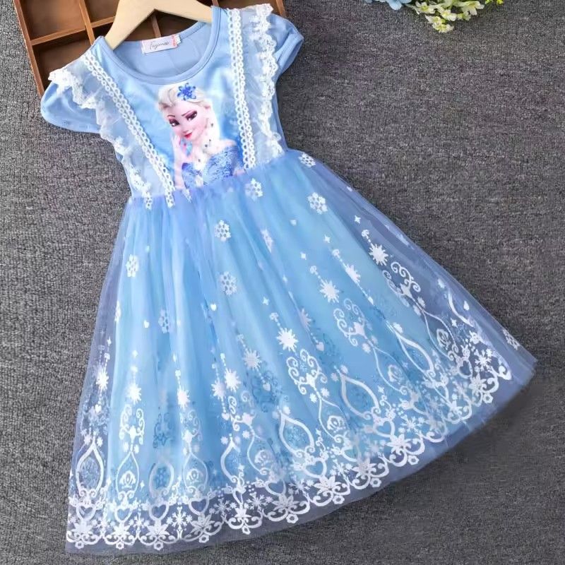1pc2025 New Girls' Clothing Summer Flying Sleeve Children's Dress Elsa Princess Dress