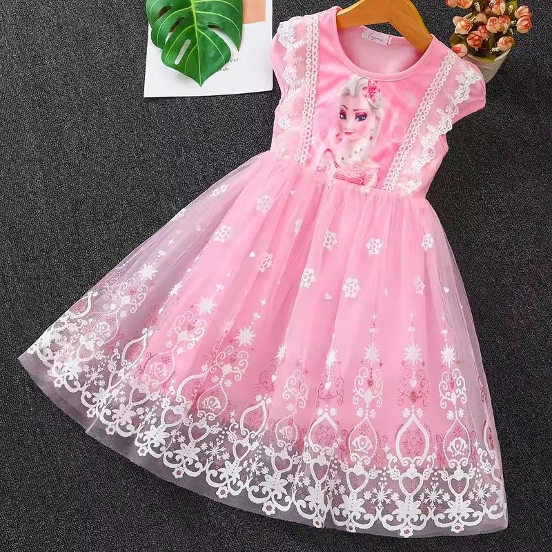 1pc2025 New Girls' Clothing Summer Flying Sleeve Children's Dress Elsa Princess Dress