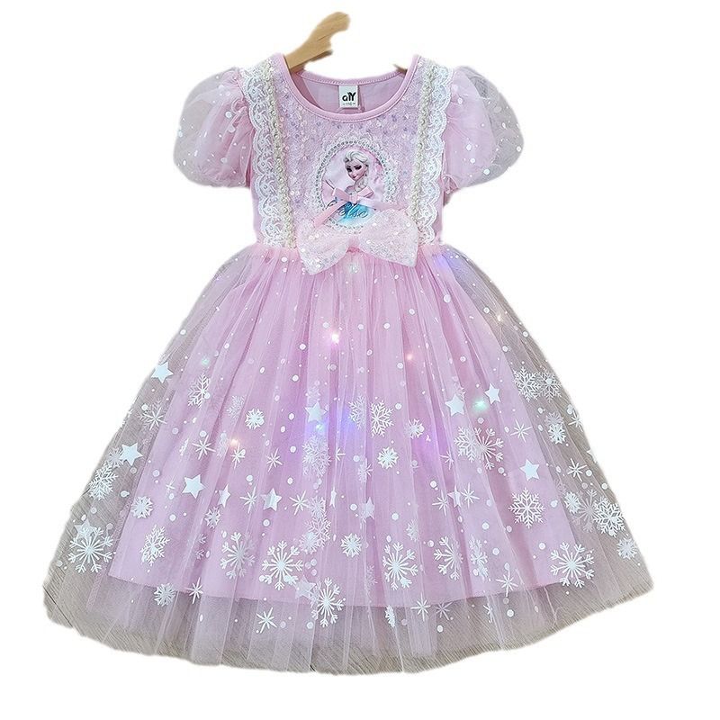 1pc2025 New Girls' Clothing Summer Flying Sleeve Children's Dress Elsa Princess Dress