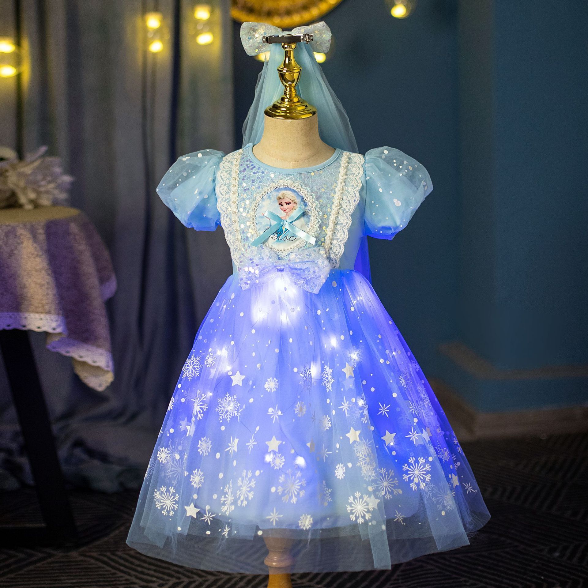 1pc2025 New Girls' Clothing Summer Flying Sleeve Children's Dress Elsa Princess Dress