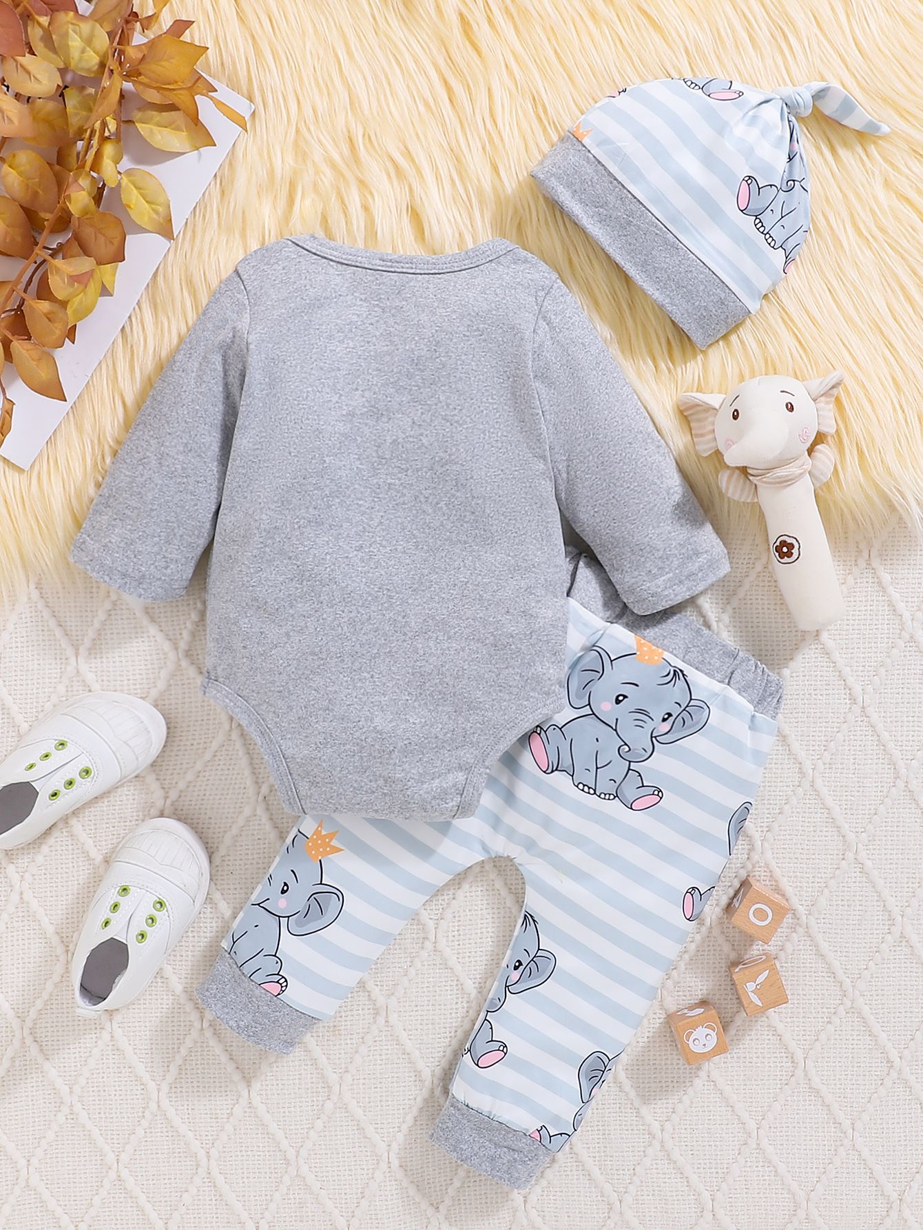 1pc newborn baby boy elephant outfit long sleeved jumpsuit top and pants hooded spring and autumn boy cute suit
