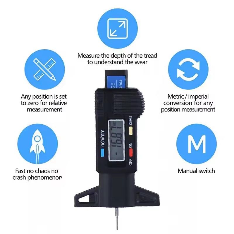 1pc digital display car tire tread depth gauge tool caliper thickness gauge brake pad wear monitoring
