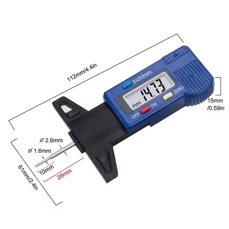 1pc digital display car tire tread depth gauge tool caliper thickness gauge brake pad wear monitoring