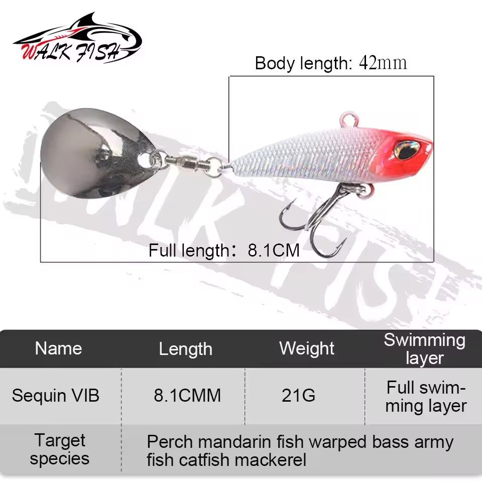 1pc VIB fishing bait, rotating tail, vibrating glitter, sea bass, swinging mouth, rocking wooden bait
