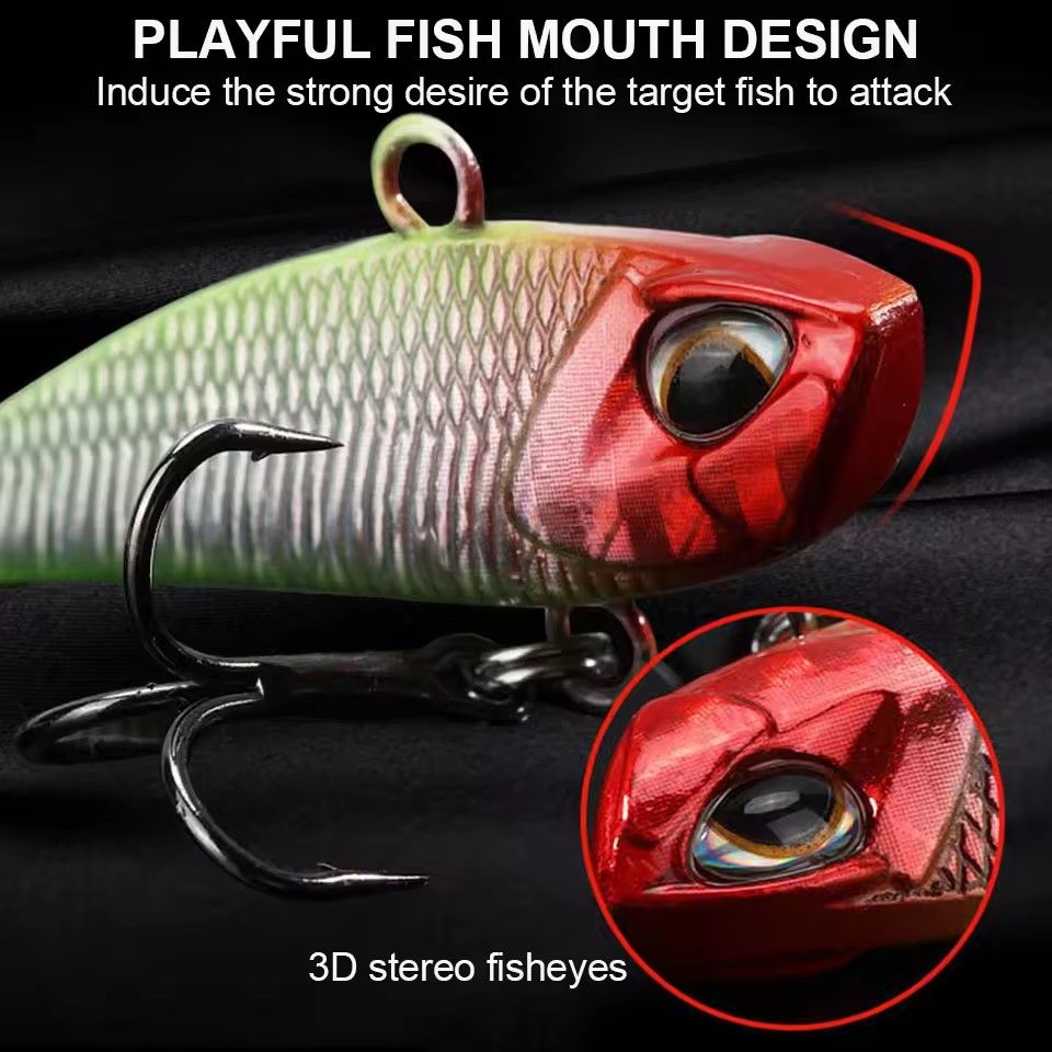 1pc VIB fishing bait, rotating tail, vibrating glitter, sea bass, swinging mouth, rocking wooden bait