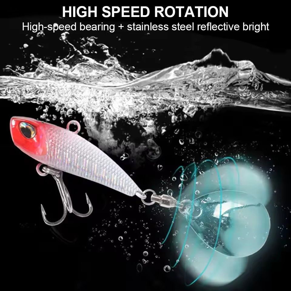 1pc VIB fishing bait, rotating tail, vibrating glitter, sea bass, swinging mouth, rocking wooden bait