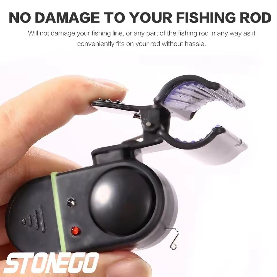 1pc fishing alarm, fish bite bait alarm, alarm bell, LED light indicator, clip on fishing rod, outdoor buzzer, fishing tool