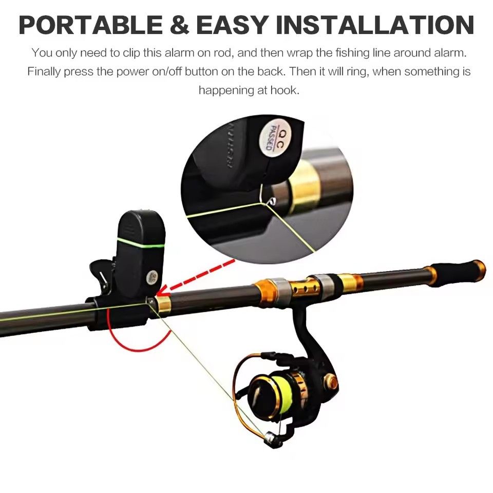 1pc fishing alarm, fish bite bait alarm, alarm bell, LED light indicator, clip on fishing rod, outdoor buzzer, fishing tool
