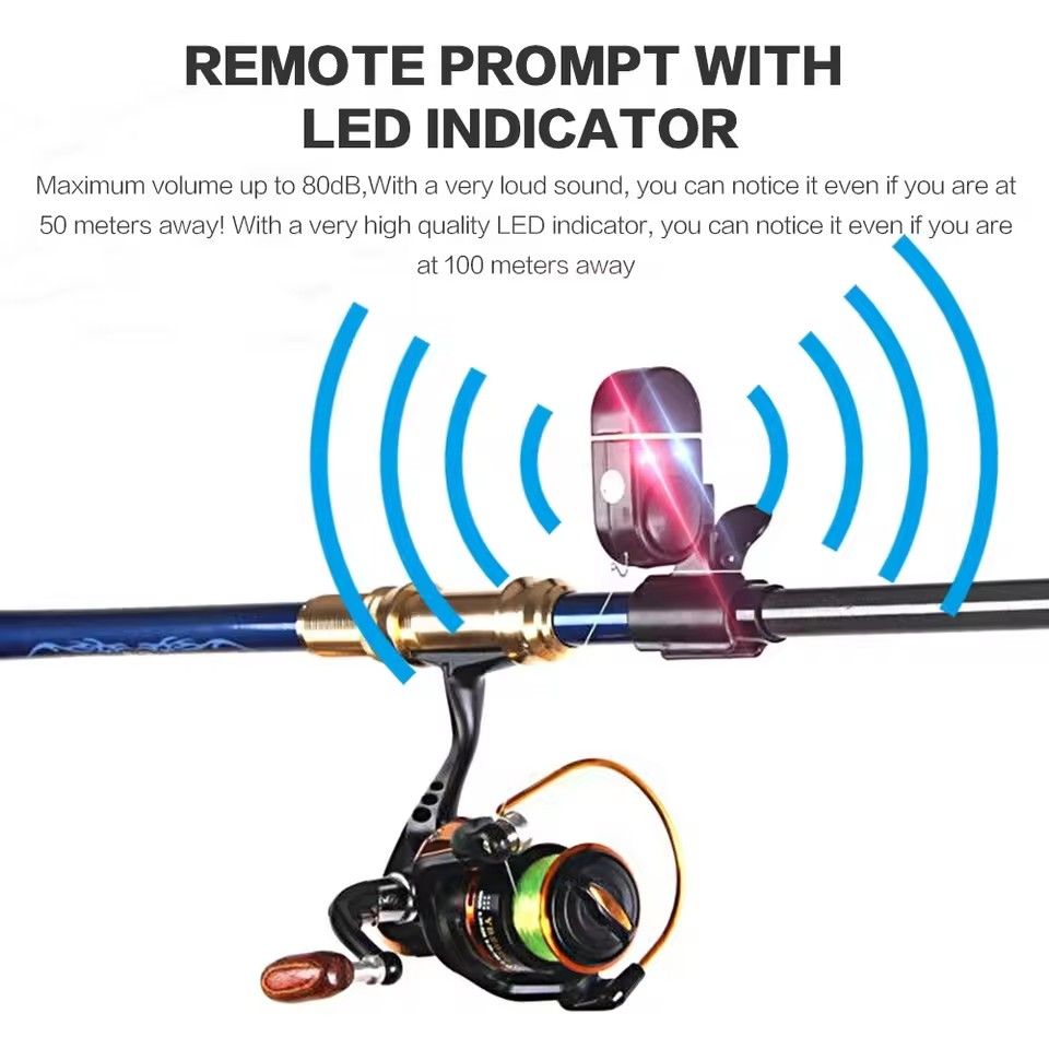 1pc fishing alarm, fish bite bait alarm, alarm bell, LED light indicator, clip on fishing rod, outdoor buzzer, fishing tool