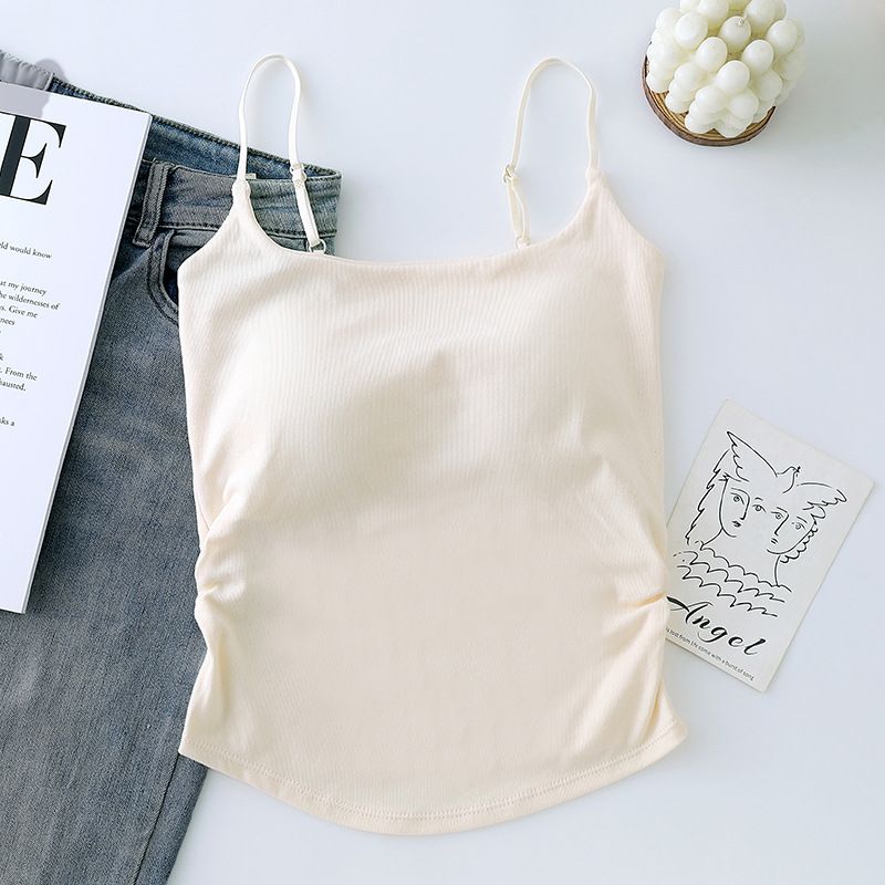 1pc Summer Dopamine Sexy Women's Tank Top with pleated waist and beautiful back with chest cushion