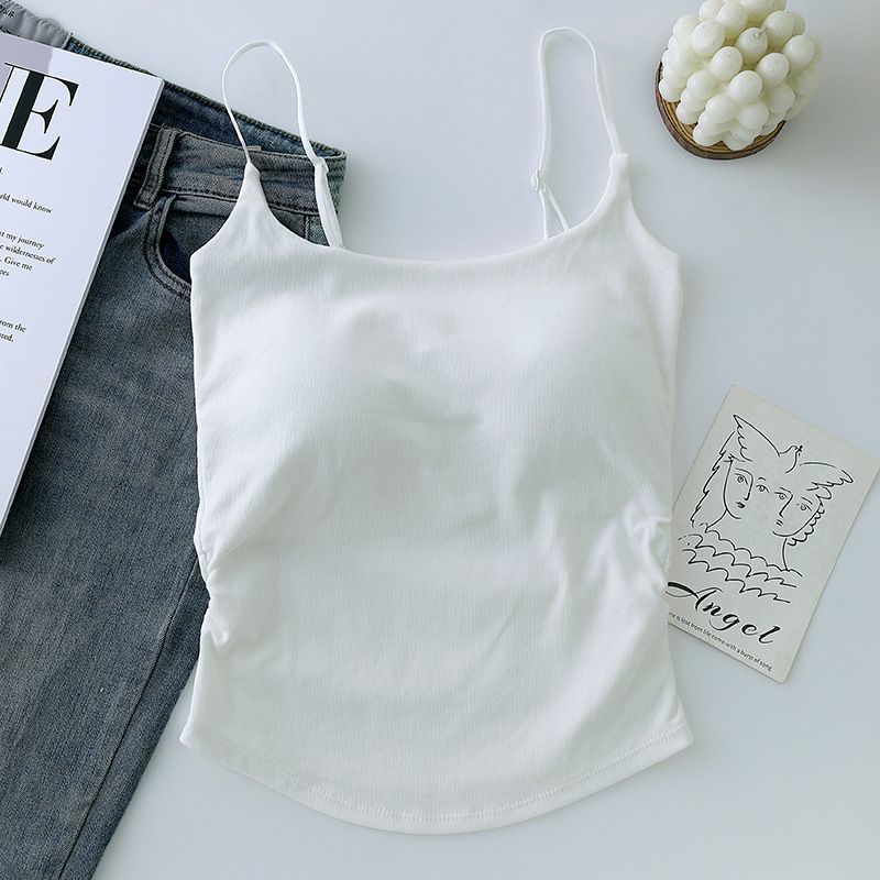 1pc Summer Dopamine Sexy Women's Tank Top with pleated waist and beautiful back with chest cushion