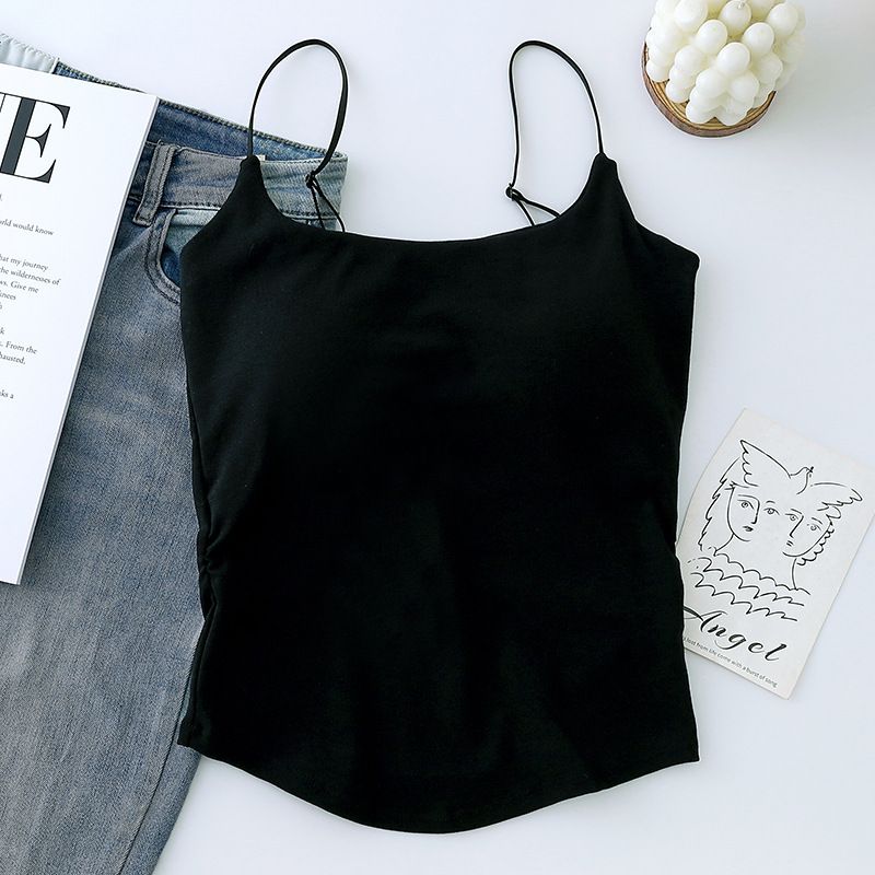 1pc Summer Dopamine Sexy Women's Tank Top with pleated waist and beautiful back with chest cushion