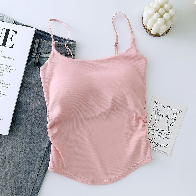 1pc Summer Dopamine Sexy Women's Tank Top with pleated waist and beautiful back with chest cushion
