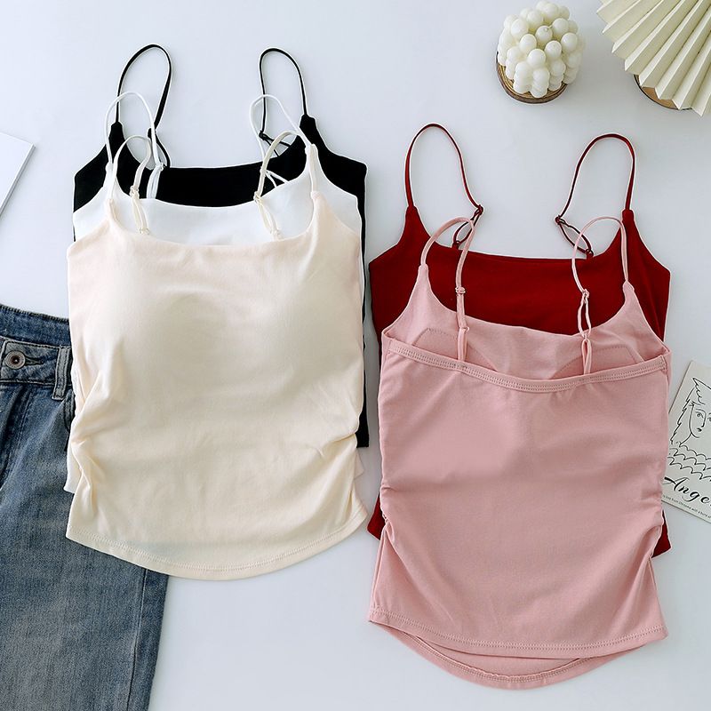 1pc Summer Dopamine Sexy Women's Tank Top with pleated waist and beautiful back with chest cushion