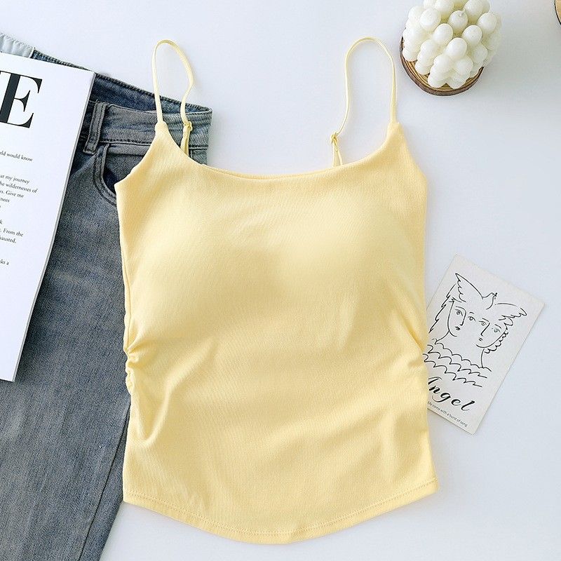 1pc Summer Dopamine Sexy Women's Tank Top with pleated waist and beautiful back with chest cushion