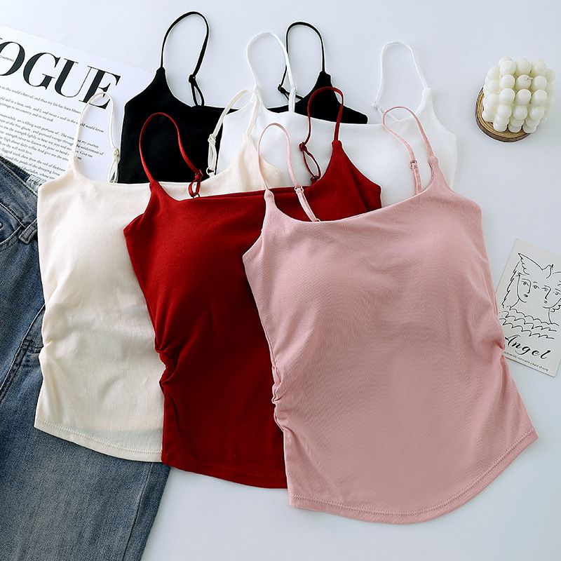 1pc Summer Dopamine Sexy Women's Tank Top with pleated waist and beautiful back with chest cushion
