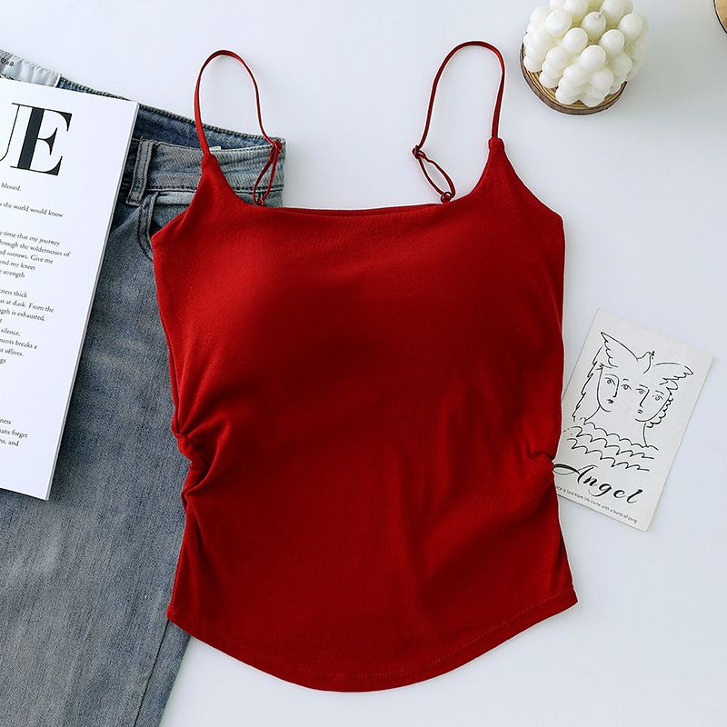 1pc Summer Dopamine Sexy Women's Tank Top with pleated waist and beautiful back with chest cushion