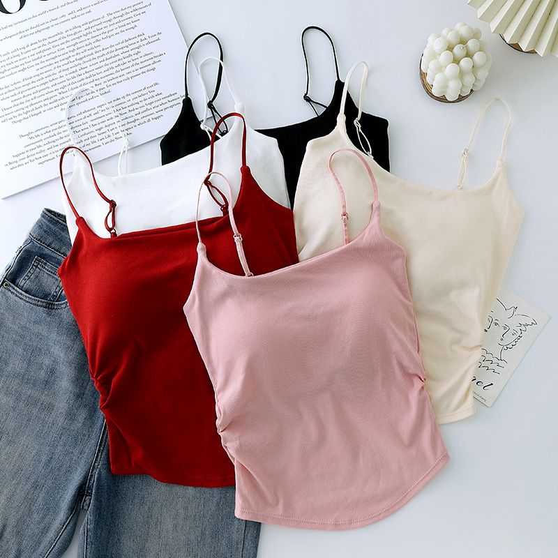 1pc Summer Dopamine Sexy Women's Tank Top with pleated waist and beautiful back with chest cushion