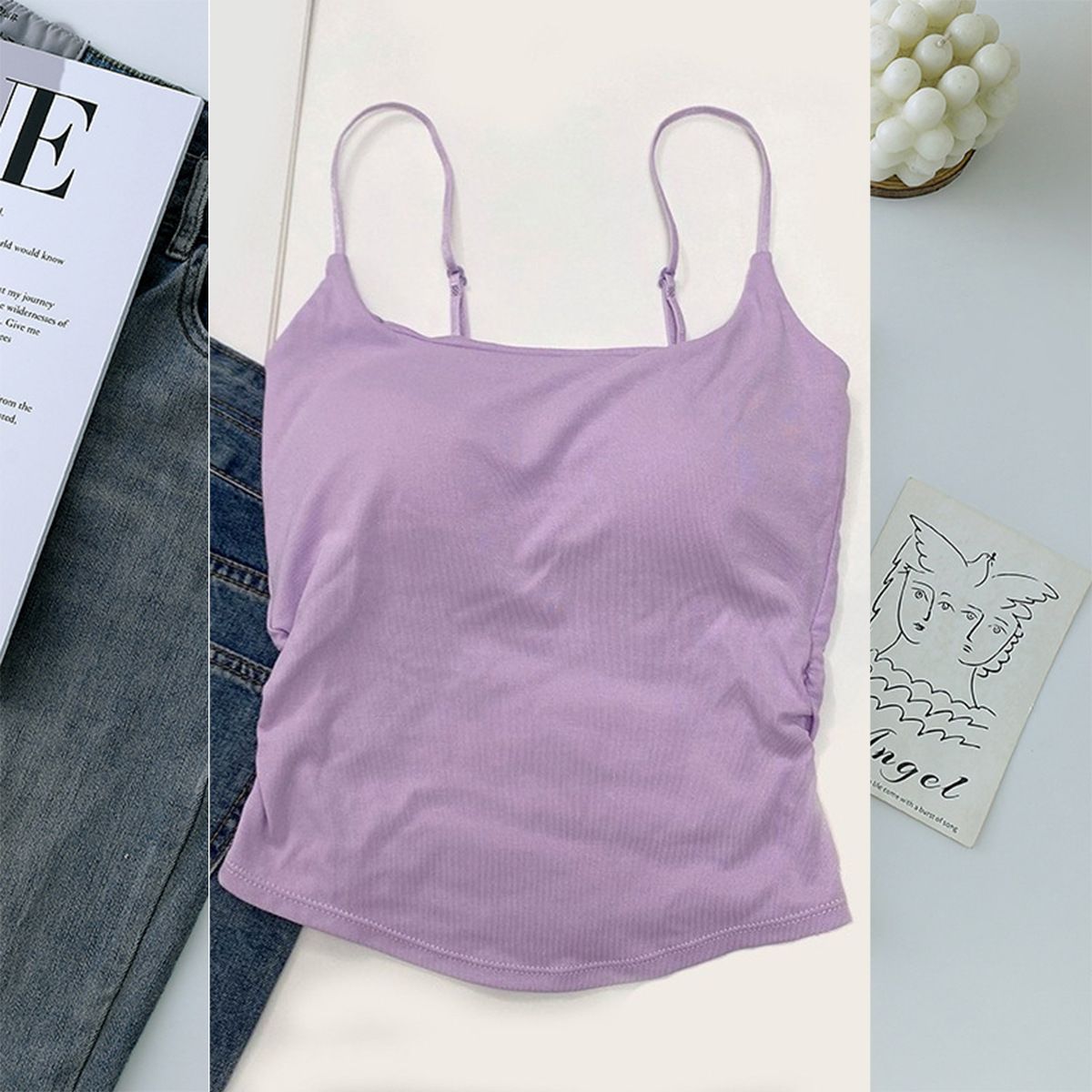 1pc Summer Dopamine Sexy Women's Tank Top with pleated waist and beautiful back with chest cushion