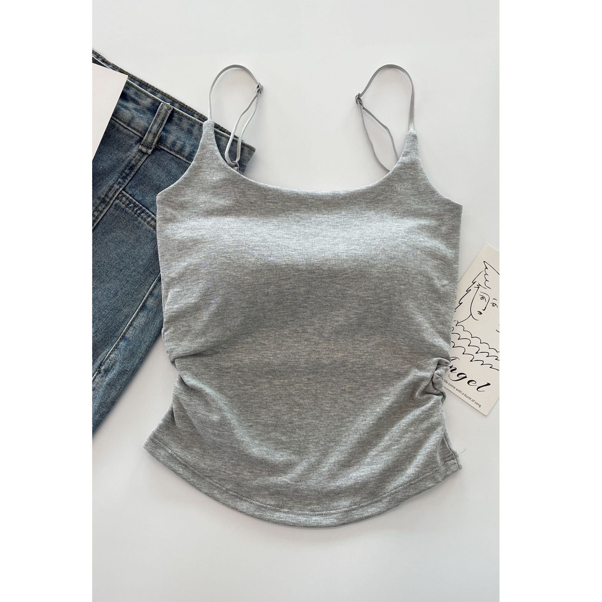 1pc Summer Dopamine Sexy Women's Tank Top with pleated waist and beautiful back with chest cushion