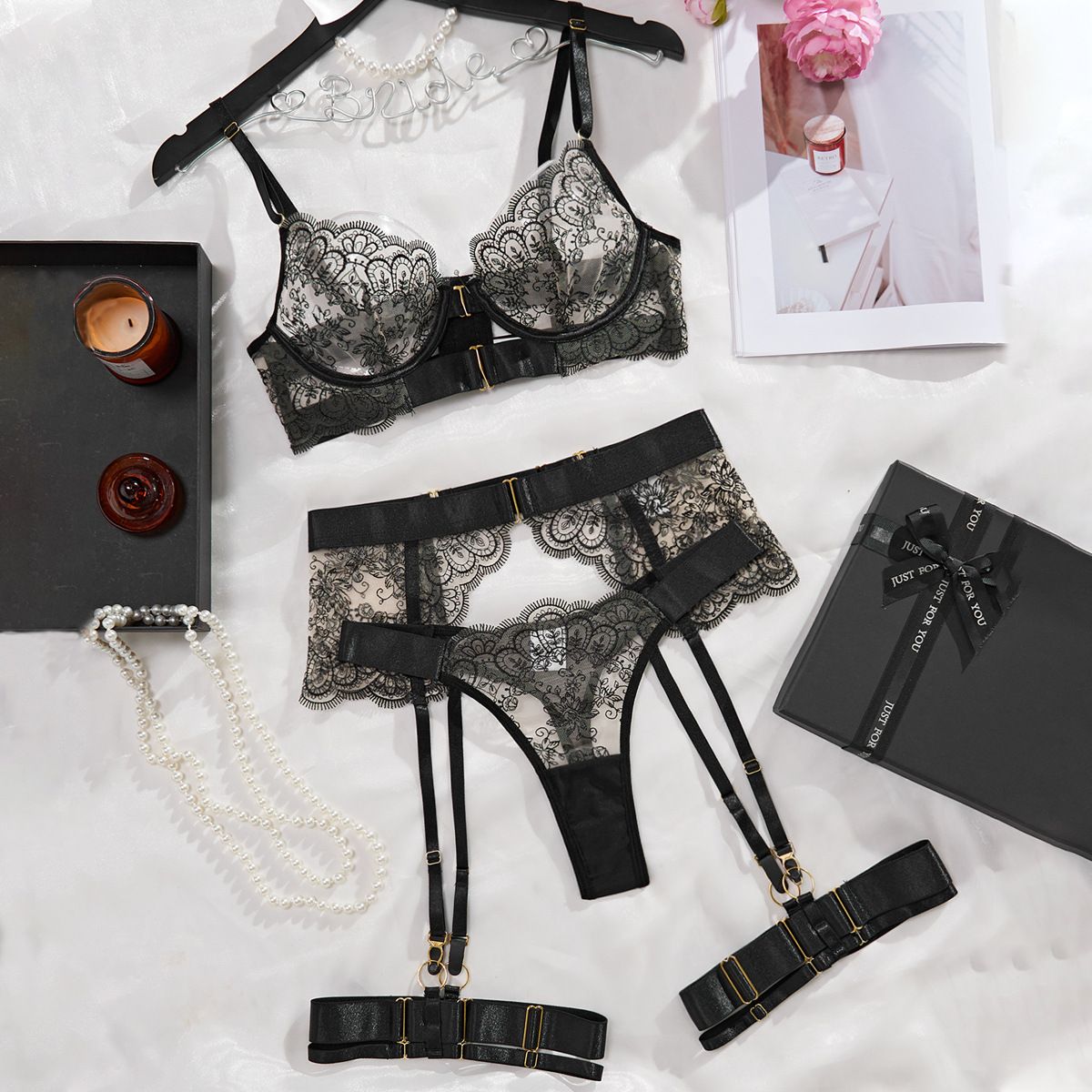 1PC Luxury Lace Bra and Triangle Underwear Set Sexy Women's Underwear Strap Pants Hot Perspective Set