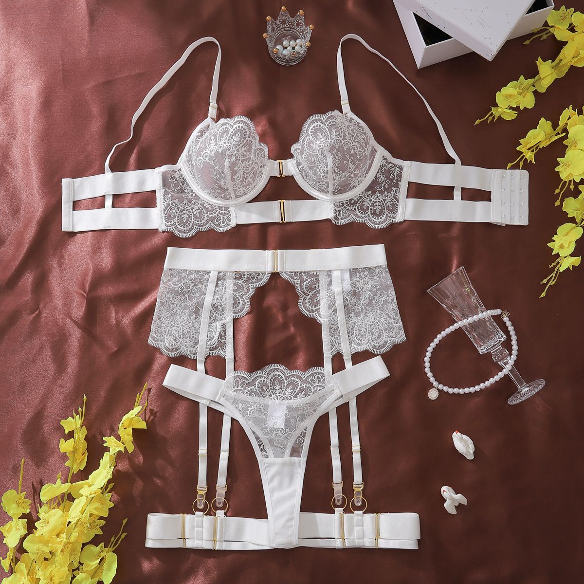 1PC Luxury Lace Bra and Triangle Underwear Set Sexy Women's Underwear Strap Pants Hot Perspective Set