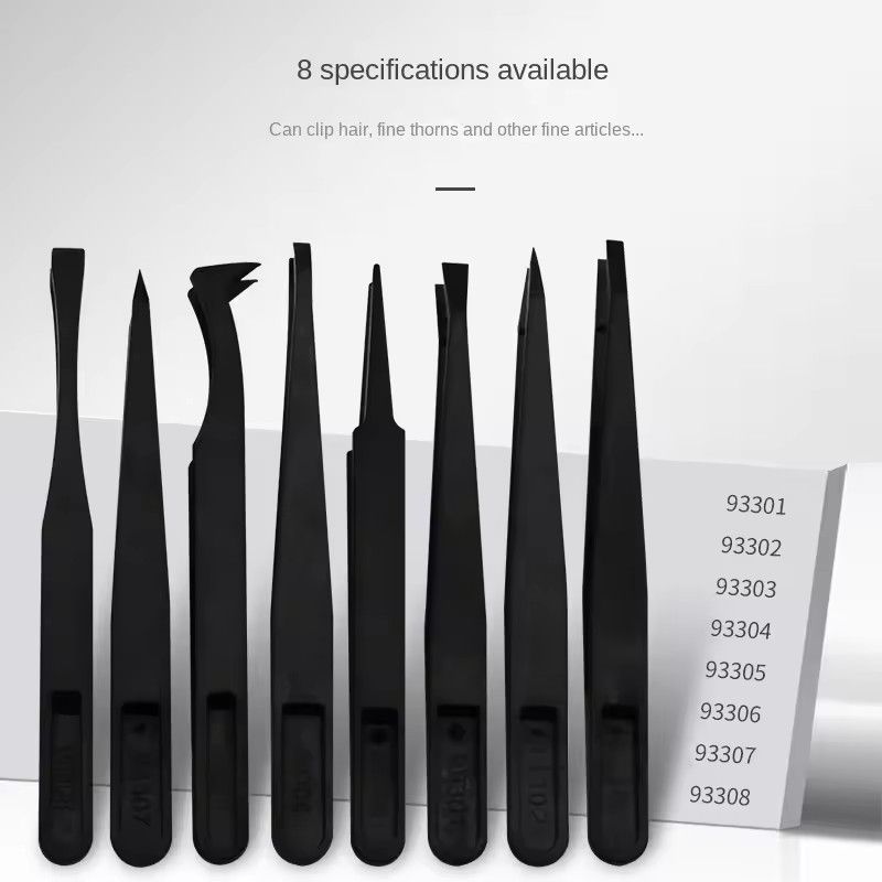 8pcs carbon tweezers upgraded anti-static bending tweezers electronic laboratory work jewelry plastic precision tweezers set