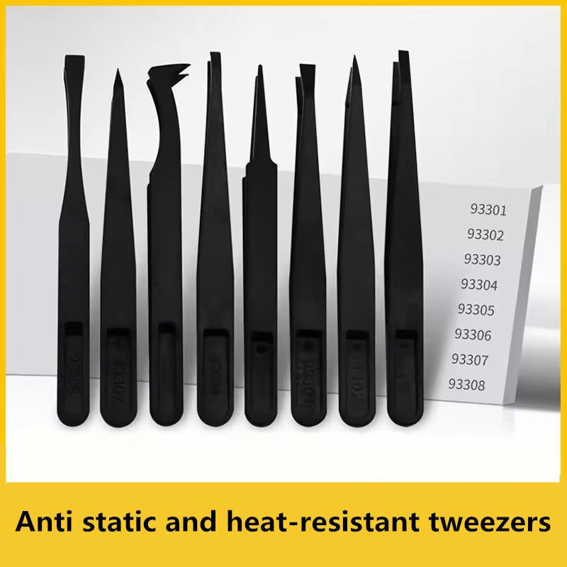 8pcs carbon tweezers upgraded anti-static bending tweezers electronic laboratory work jewelry plastic precision tweezers set