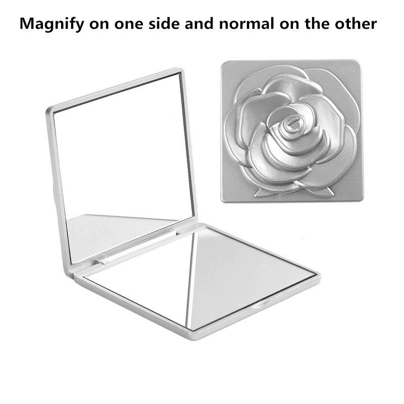 1pc portable foldable makeup mirror retro rose double-sided makeup mirror handheld square makeup mirror
