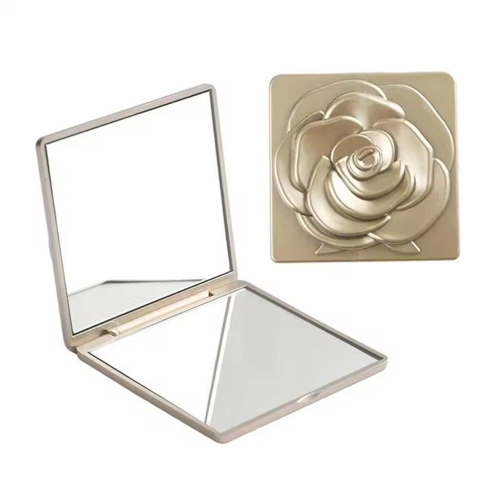 1pc portable foldable makeup mirror retro rose double-sided makeup mirror handheld square makeup mirror