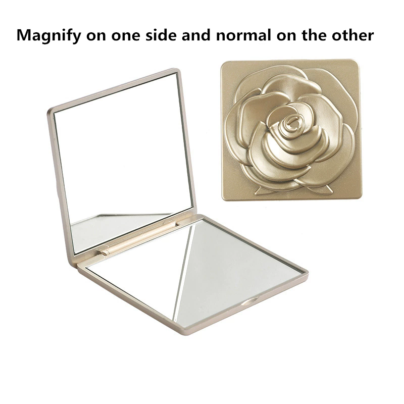 1pc portable foldable makeup mirror retro rose double-sided makeup mirror handheld square makeup mirror