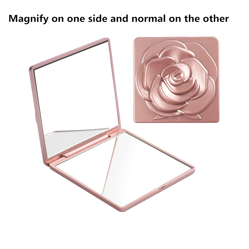 1pc portable foldable makeup mirror retro rose double-sided makeup mirror handheld square makeup mirror