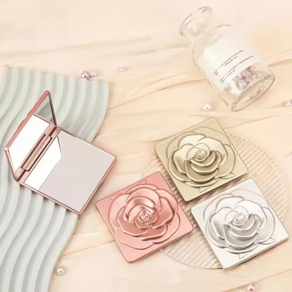 1pc portable foldable makeup mirror retro rose double-sided makeup mirror handheld square makeup mirror